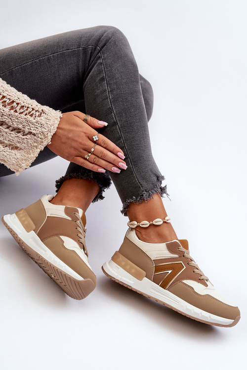 Sneakersy Damskie Z Eko Skóry Brązowe Vinelli