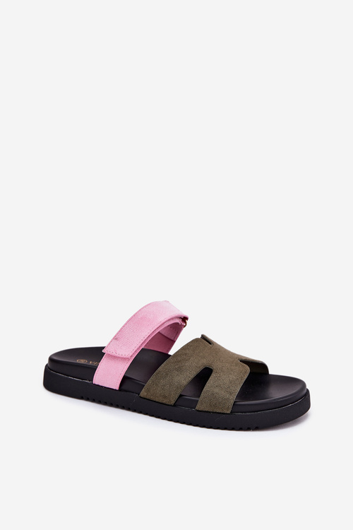 Klapki Damskie Z Rzepem Vinceza 17401 Zielono-Różowe