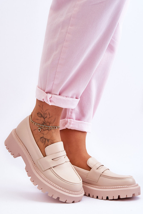 Skórzane Wsuwane Mokasyny Na Platformie Beżowe Riverside