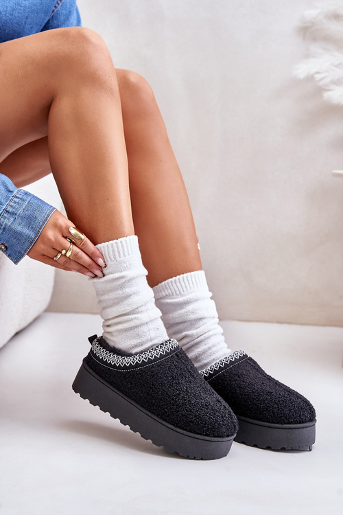 Śniegowce Damskie Na Platformie Z Haftem Czarne Tirissa