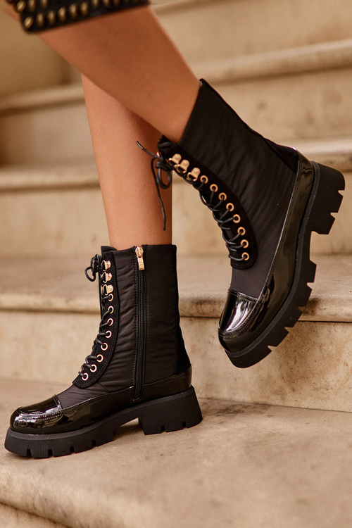 Ocieplane Botki Workery Na Płaskim Obcasie Czarne Saranema