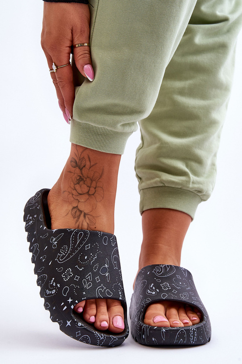 Modne Damskie Klapki Na Masywnej Platformie Czarne Lorette