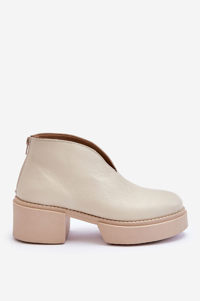 Skórzane Botki Na Masywnym Obcasie Nicole 2795/054 Jasnobeżowe