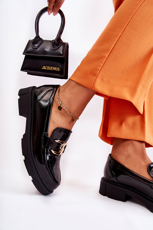 Modne Skórzane Półbuty Loafery Czarne Loveliness