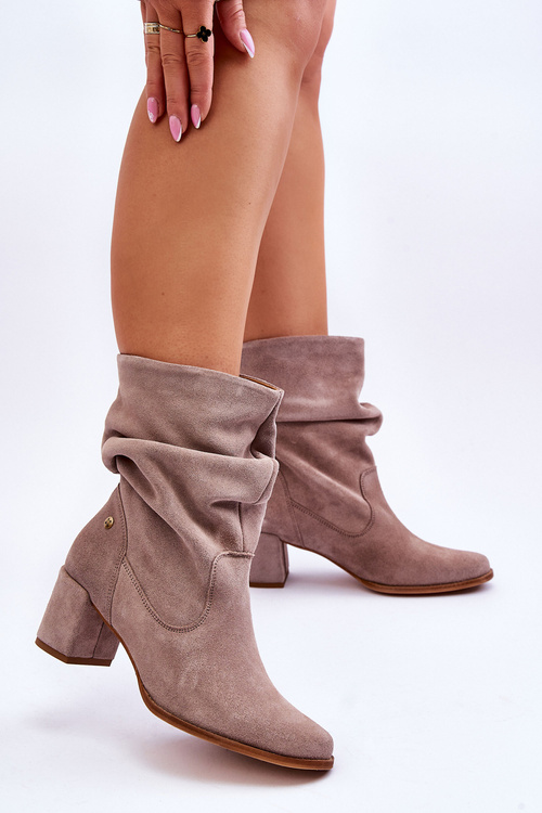 Zamszowe Wsuwane Botki Maciejka 06005-10 Ciemnobeżowe