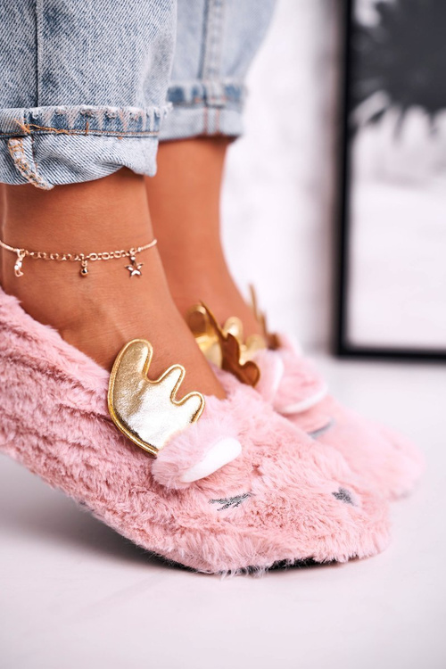 Świąteczne Ocieplane Futrzane Papcie Różowe Jingle Bells