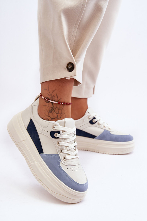 Damskie Buty Sportowe Na Masywnej Platformie Biało-Niebieskie Gemma