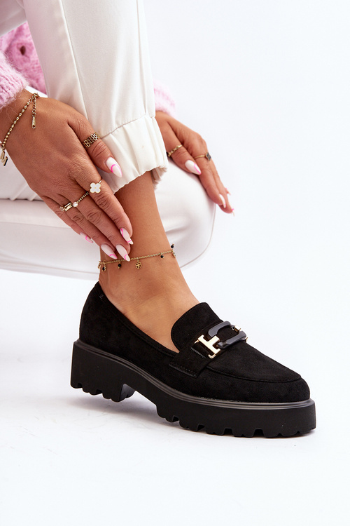 Mokasyny Damskie Z Ozdobą Czarne Omavia