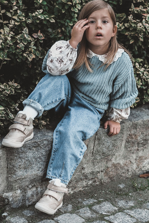 Dziecięce Ocieplane Botki Na Rzepy Big Star KK374189 Beżowo-Złote