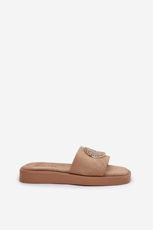 Klapki Damskie Ze Złotą Ozdobą Beżowe Kaliora