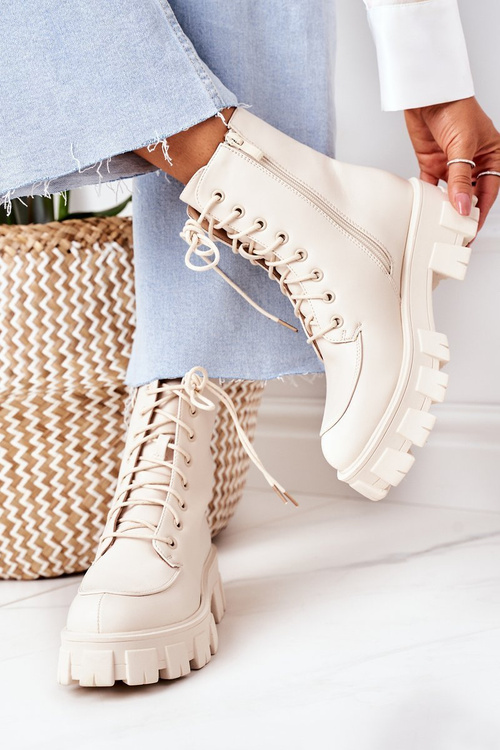 Ocieplane Botki Workery Beżowe World Is Mine