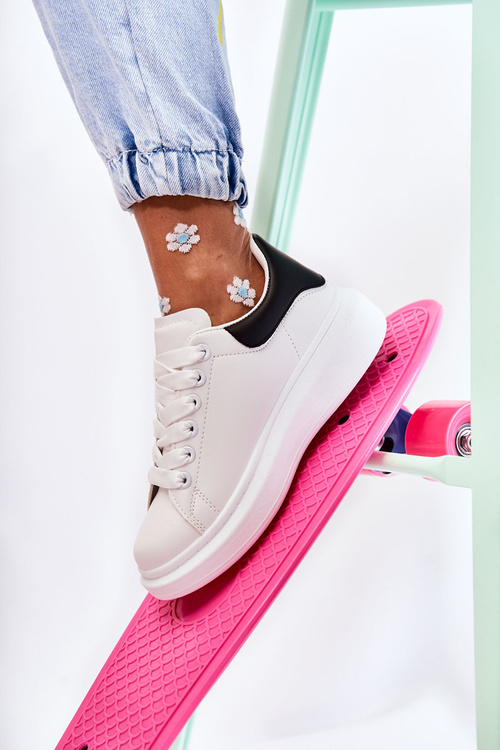 Damskie Buty Sportowe Na Platformie Biało-Czarne Eliso