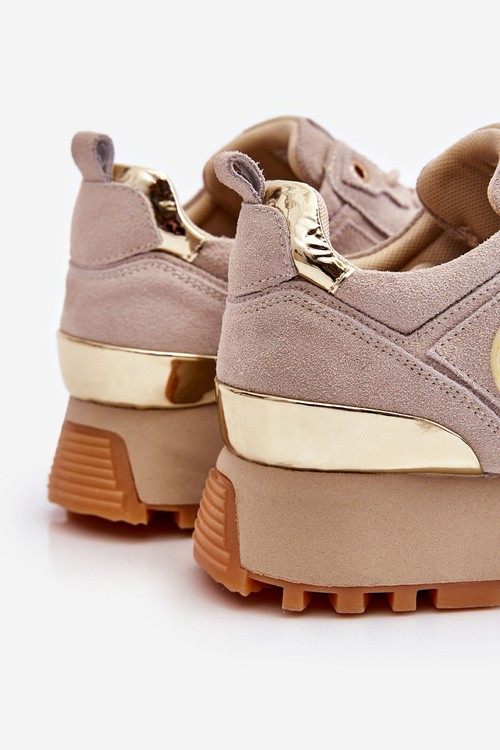 Damskie Zamszowe Buty Sportowe Na Platformie GOE LL2N4001 Beżowe