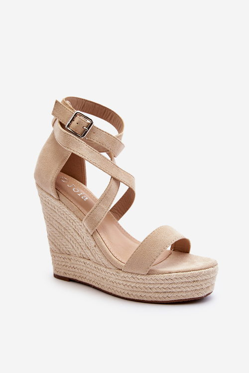 Sandały Na Koturnie Z Plecionką Beżowe Salthe