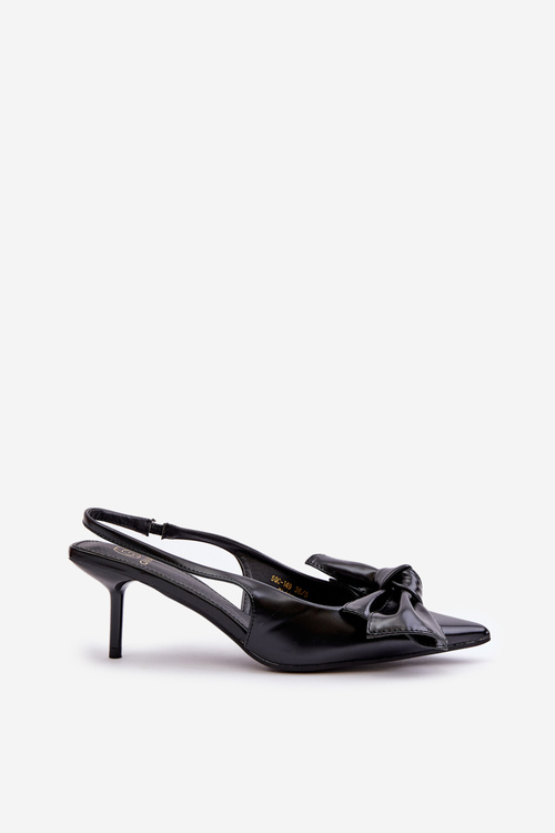 Szpilki Z Kokardą Eko Skórzane Czarne Emirenna