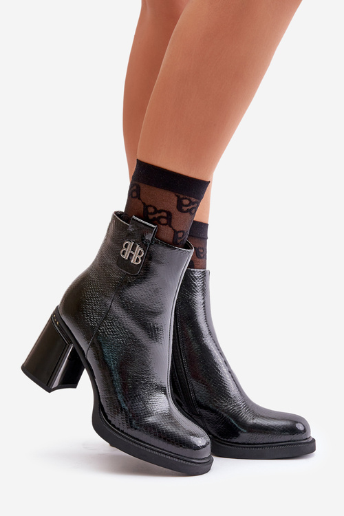 Wężowe Botki Damskie Na Słupku Skóra Naturalna Czarne Vinceza 66670