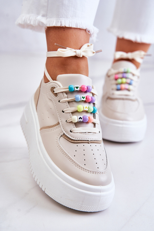 Damskie Wiązane Buty Sportowe Sneakersy Beżowe Manila