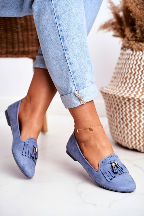 Mokasyny Damskie Niebieskie Lordsy Frędzle Therese