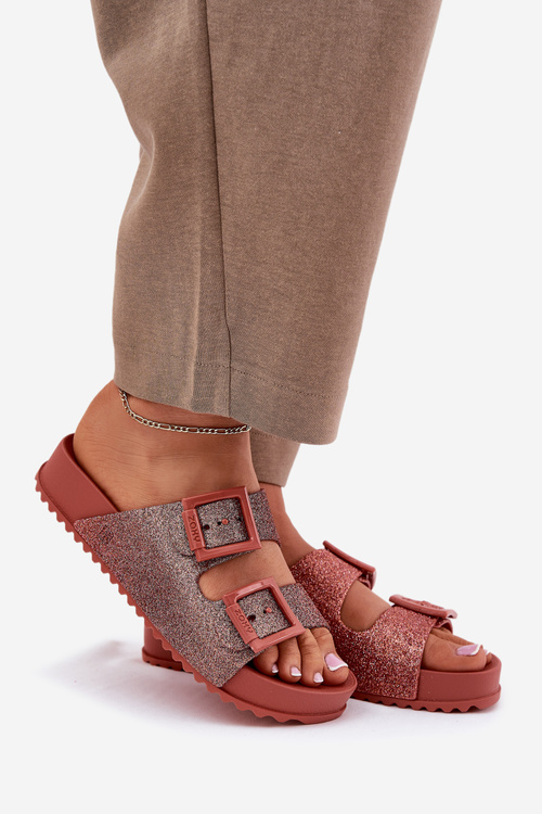 Pachnące Klapki Damskie Z Brokatem I Klamrami ZAXY RR285025 Brudny Róż