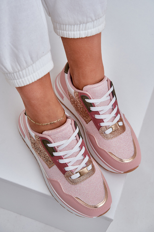 Błyszczące Buty Sportowe Damskie Różowe Leesema