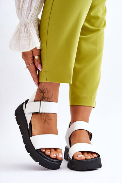Damskie Skórzane Sandały Na Platformie Białe Katte