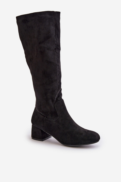 Eko Zamszowe Kozaki Damskie Przed Kolano Na Zamek Czarne Elitara