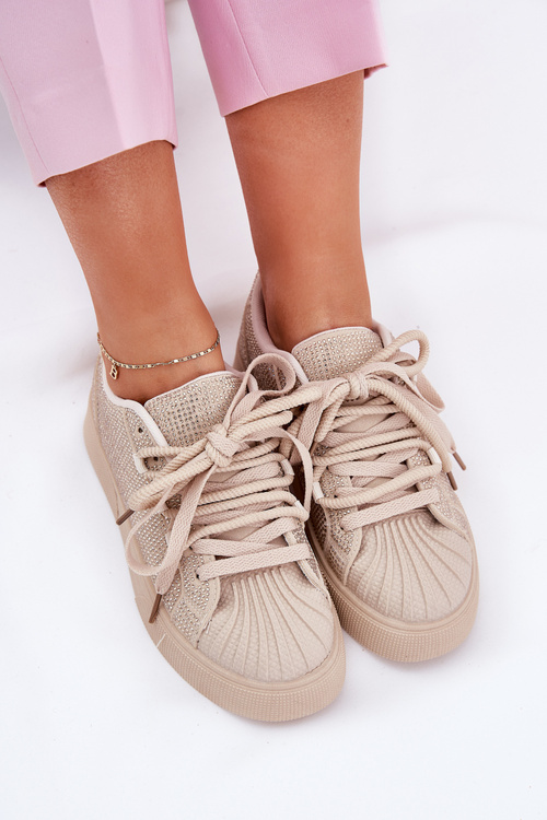 Sneakersy Damskie Ze Zdobieniem Na Platformie Beżowe Eanneth
