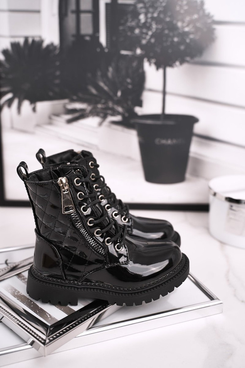 Dziecięce Botki Ocieplone Futerkiem Lakierowane Czarne Say You