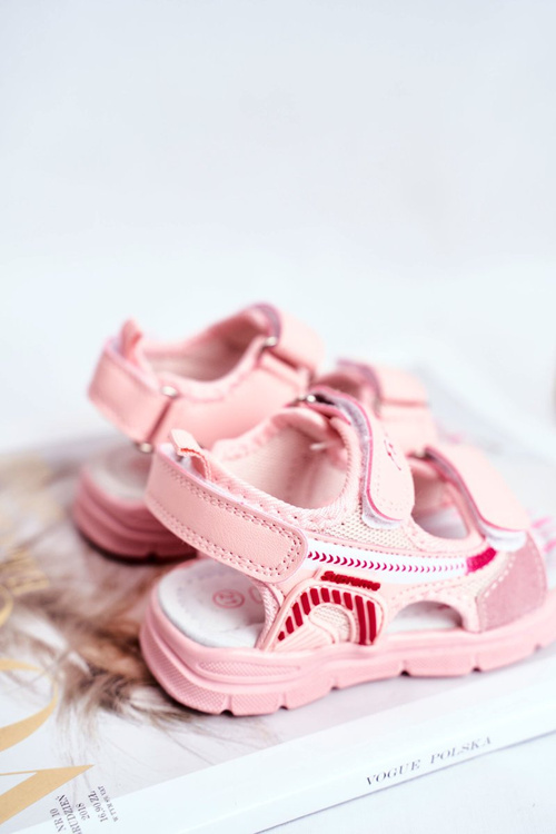 Sandały Dziecięce na Rzepy Różowe Grobino