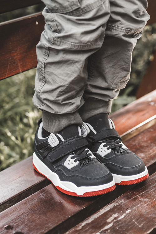 Dziecięce Skórzane Sportowe Buty Czarno-Czerwone Marisa