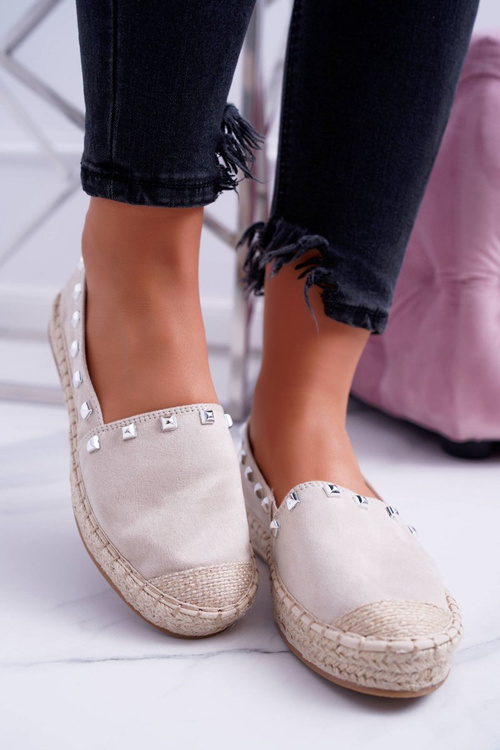 Beżowe Wsuwane Espadryle z Ćwiekami Lydie