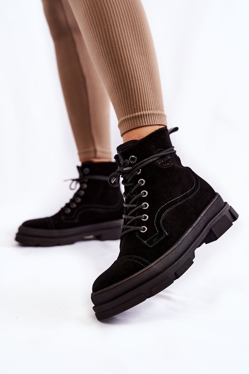 Zamszowe Ocieplane Botki Trapery Big Star KK274525 Czarne