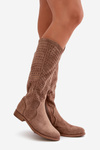 Ażurowe Kozaki Na Płaskim Obcasie Brązowe S.Barski HY42-150