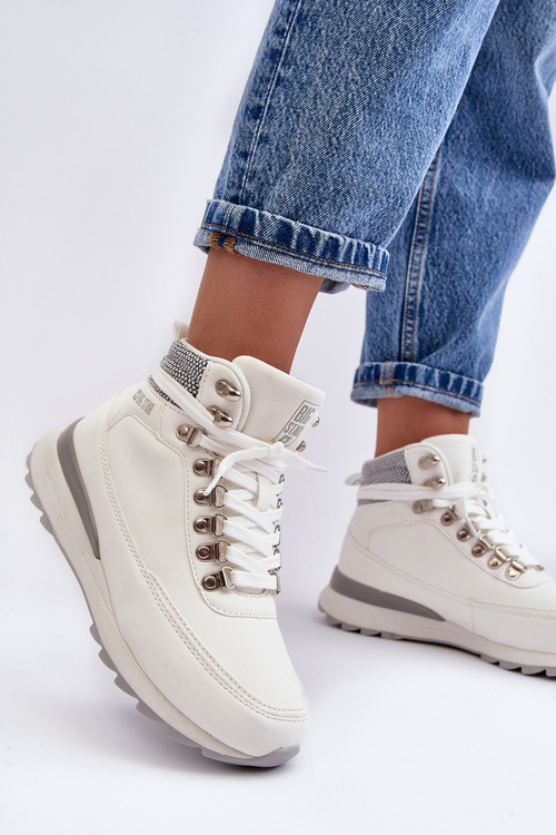 Buty Trekkingowe Trapery Sznurowane Białe Big Star MM274675