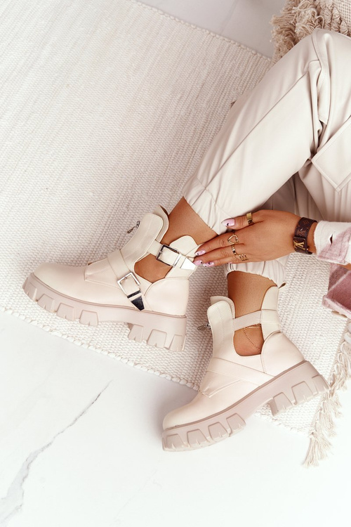 Damskie Botki Workery Na Platformie Beżowe Cosmic Love