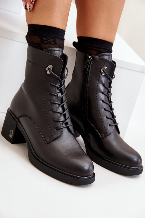 Ocieplane Botki Na Obcasie Ze Skóry Naturalnej Czarne Vinceza 66689