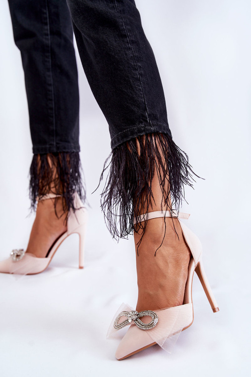 Eleganckie Czółenka Na Szpilce Z Kokardą Beżowe Hettie