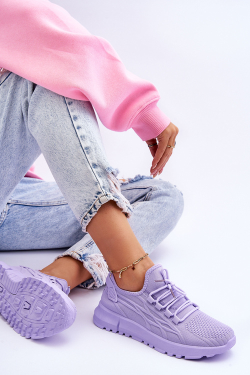 Damskie Wsuwane Buty Sportowe Sneakersy Fioletowe Rosett