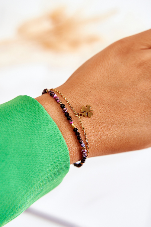 Damska Bransoletka Z Koralikami Czarno-Złota