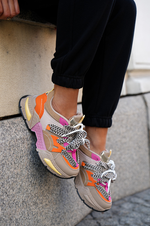 Sneakersy Buty Sportowe Damskie Z Podwójnym Sznurowaniem Khaki Efobell