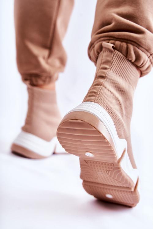 Damskie Wysokie Materiałowe Buty Sportowe Beżowe Morris