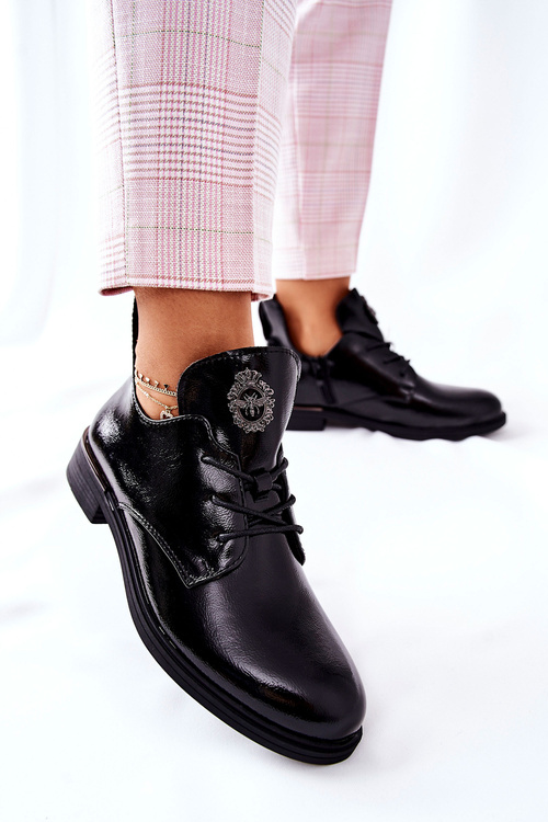 Lakierowane Półbuty Sergio Leone Ocieplane PB262 Czarne