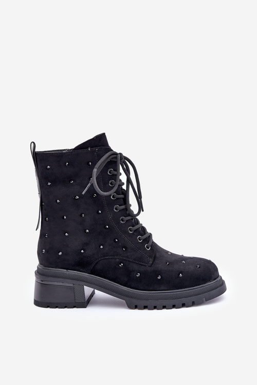 Zdobione Botki Workery Damskie Ocieplane D&A MR880-017 Czarne