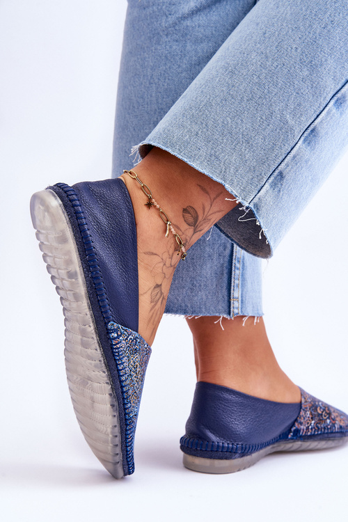 Damskie Skórzane Baleriny Maciejka 01930-103 Granatowe