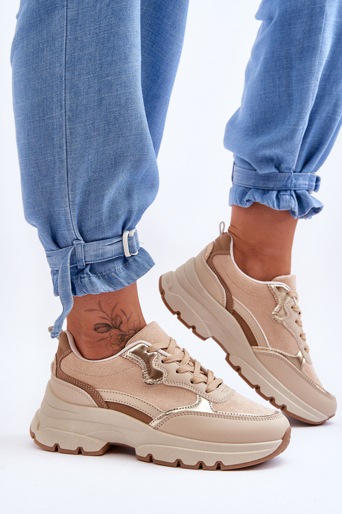 Buty Sportowe Na Płaskim Obcasie I Platformie Beżowe Icons