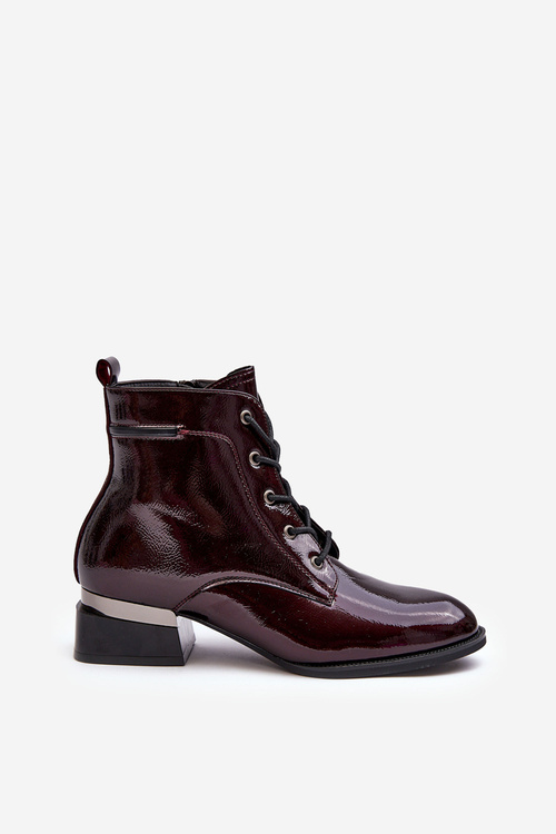 Lakierowane Ocieplane Botki Na Suwak Bordowe Achonia