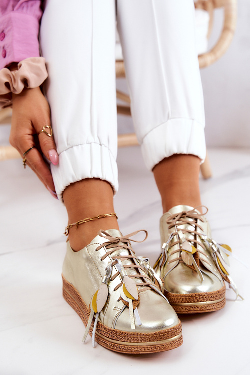 Skórzane Półbuty Maciejka 04550-25 Złote