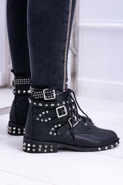 Lu Boo Damskie Botki Verona Z Ćwiekami Kolce Klamry Rock