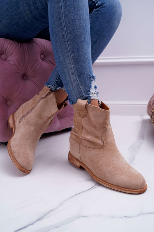 Damskie Botki Saszki Na Koturnie Beżowe Ellen