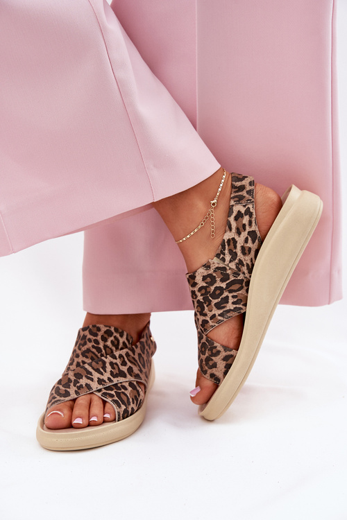 Zazoo 40392 Skórzane Sandały Damskie Panterka Brązowe